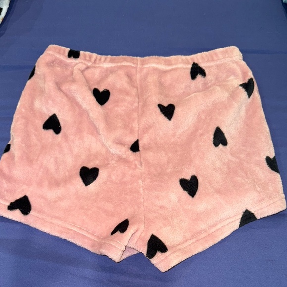 Pink Fleece Shorts with Black Heart Pattern - Picture 2 of 2
